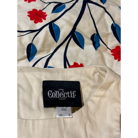 Collectif Unique Vintage 1950’s Ivory & Red Floral Candice Swing Dress US 2 NWOT - Picture 7 of 9